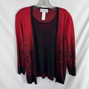 Alfred Dunner Women's Twofer Cardigan Sweater Size PXL Petite XL Red/Black